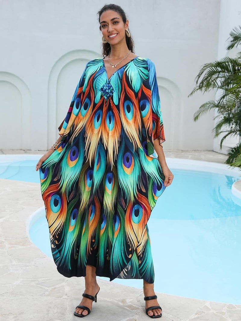 KEYLORTING Women's Plus Size Kaftan Dress – Plus Size Maxi Dress Moo Moos Beach Cover Up,Bathing Suit Cover-Up Loungewear - Image 3